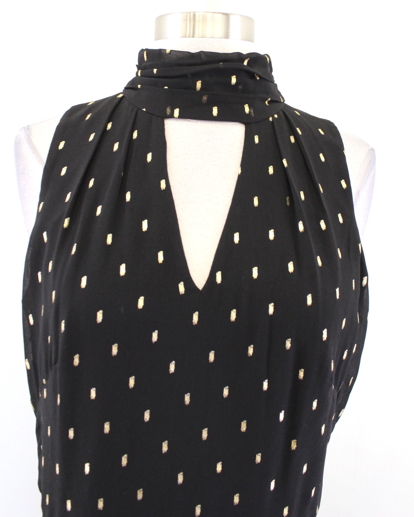 White House Black Market Black Gold Metallic Mock Neck Keyhole A Line Dress Sz 6
