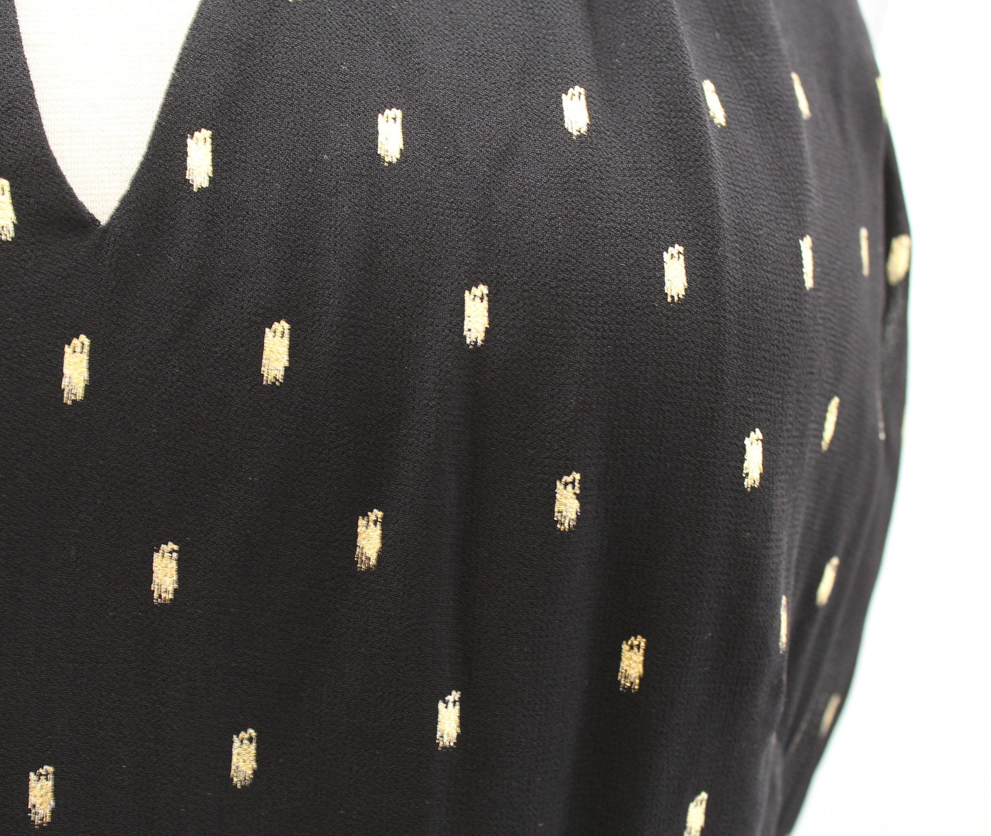 White House Black Market Black Gold Metallic Mock Neck Keyhole A Line Dress Sz 6