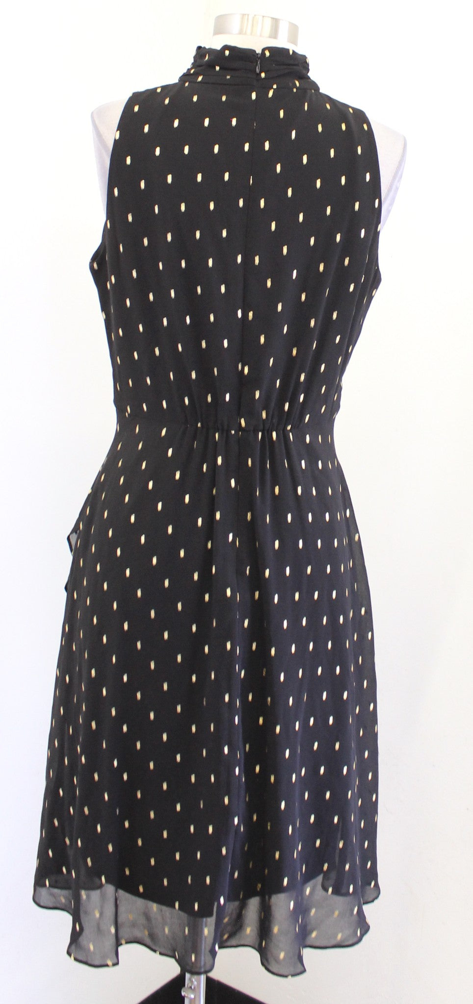 White House Black Market Black Gold Metallic Mock Neck Keyhole A Line Dress Sz 6