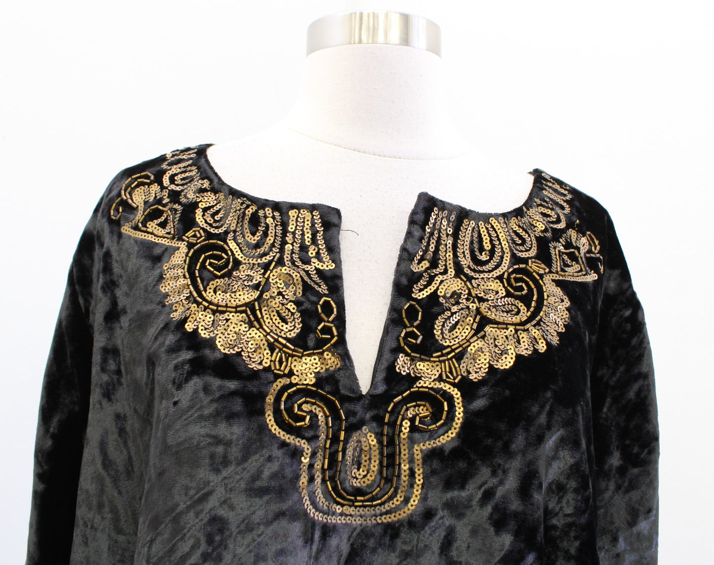 Soft Surroundings Black Crushed Velvet Gold Sequin Tunic Top Blouse Size 3X
