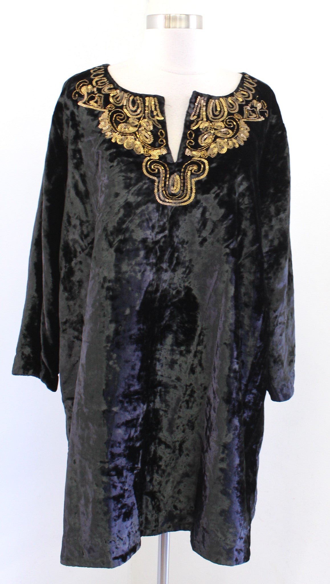 Soft Surroundings Black Crushed Velvet Gold Sequin Tunic Top Blouse Size 3X