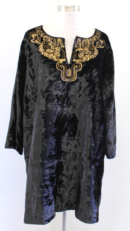 Soft Surroundings Black Crushed Velvet Gold Sequin Tunic Top Blouse Size 3X