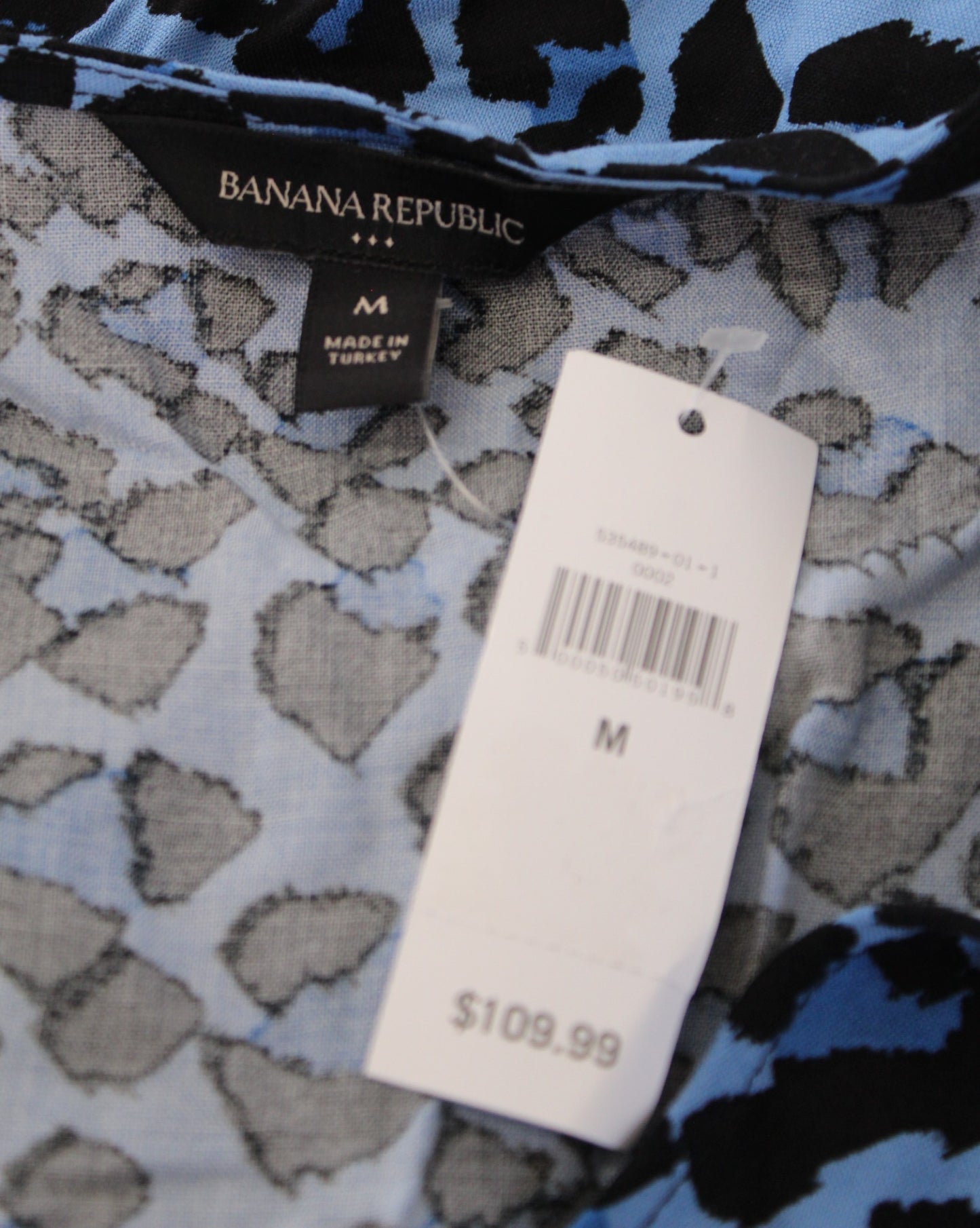 NWT Banana Republic Blue Black Leopard Print Puff Sleeve Midi Dress Size M