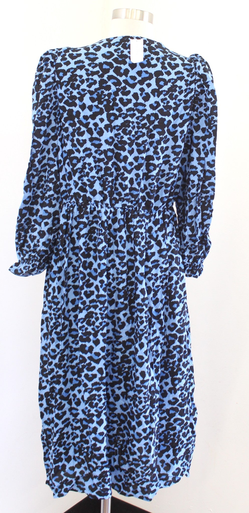 NWT Banana Republic Blue Black Leopard Print Puff Sleeve Midi Dress Size M