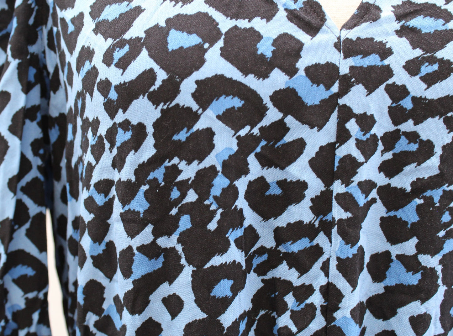 NWT Banana Republic Blue Black Leopard Print Puff Sleeve Midi Dress Size M