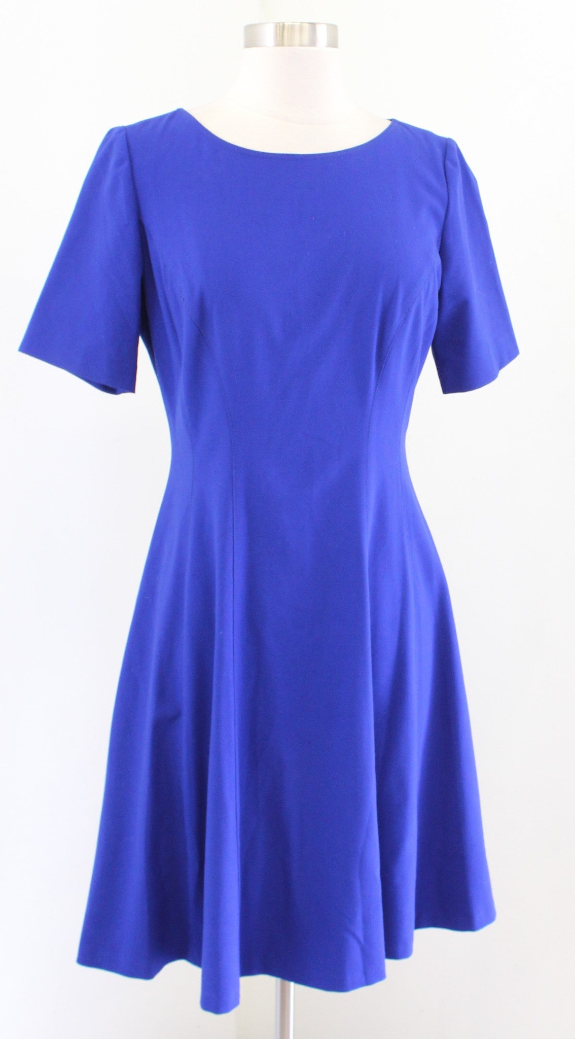 Tahari ASL Levine Womens Solid Royal Blue A Line Flared Dress Size 4 Career