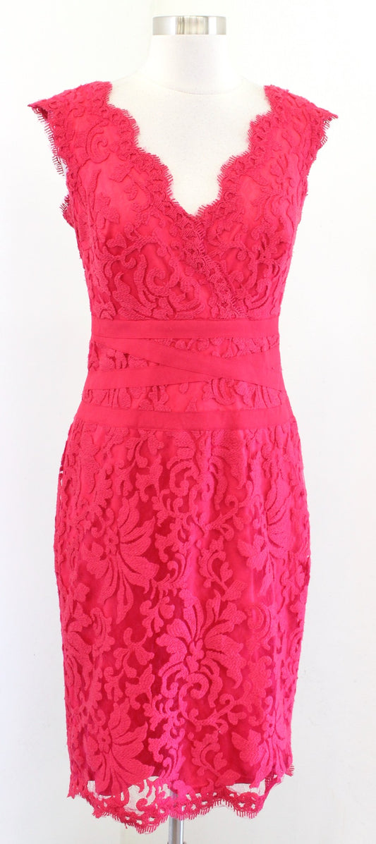 Tadashi Shoji Raspberry Red Embroidered Lace Sheath Dress Size 6 Cocktail Party