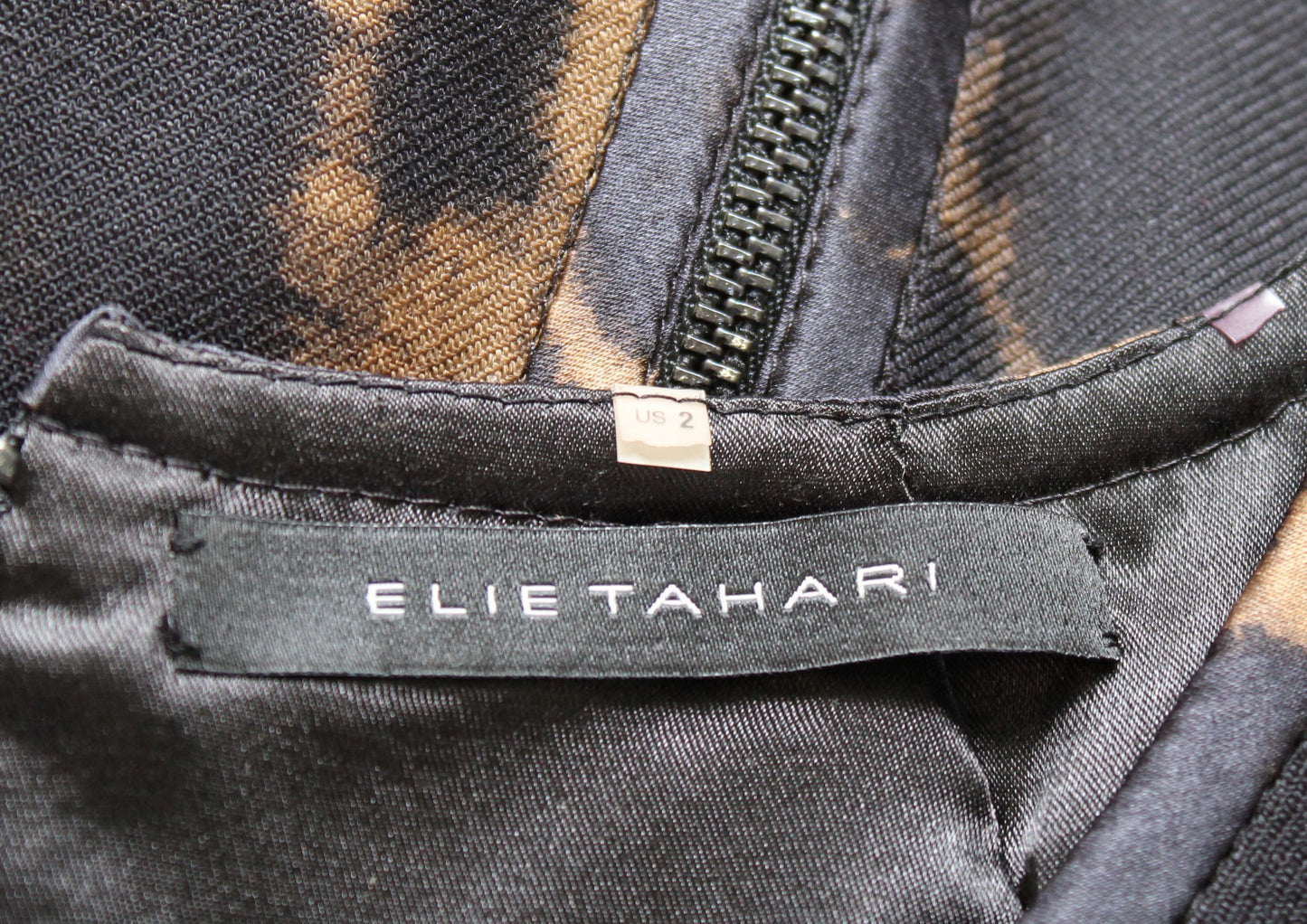 Elie Tahari Brown Black Cheetah Animal Print Wool Blend Sheath Dress Size 2