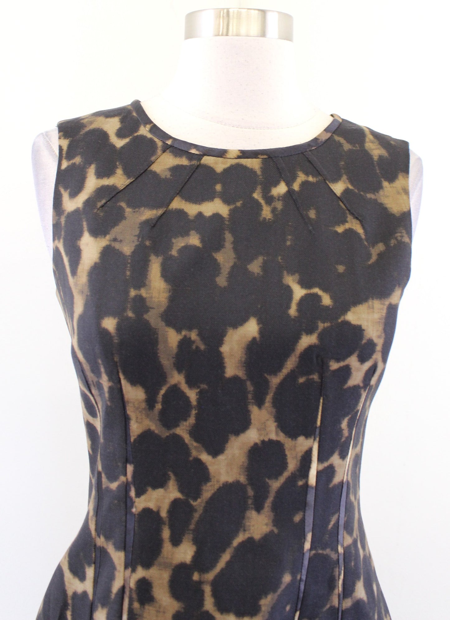 Elie Tahari Brown Black Cheetah Animal Print Wool Blend Sheath Dress Size 2
