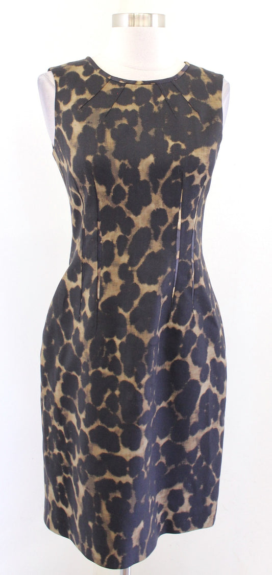 Elie Tahari Brown Black Cheetah Animal Print Wool Blend Sheath Dress Size 2