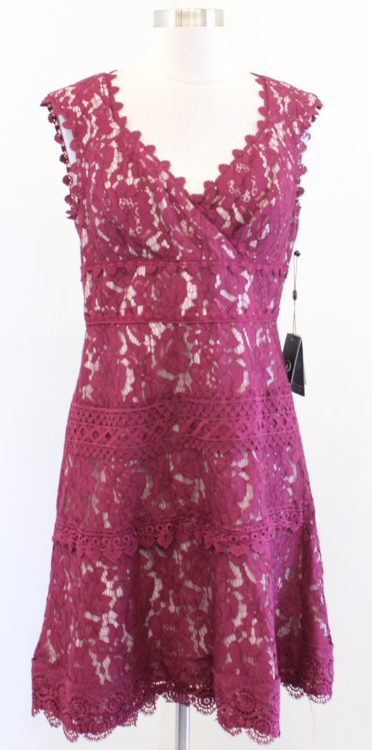 NWT Adrianna Papell Black Cherry Red Lace Fit and Flare Cocktail Party Dress 6