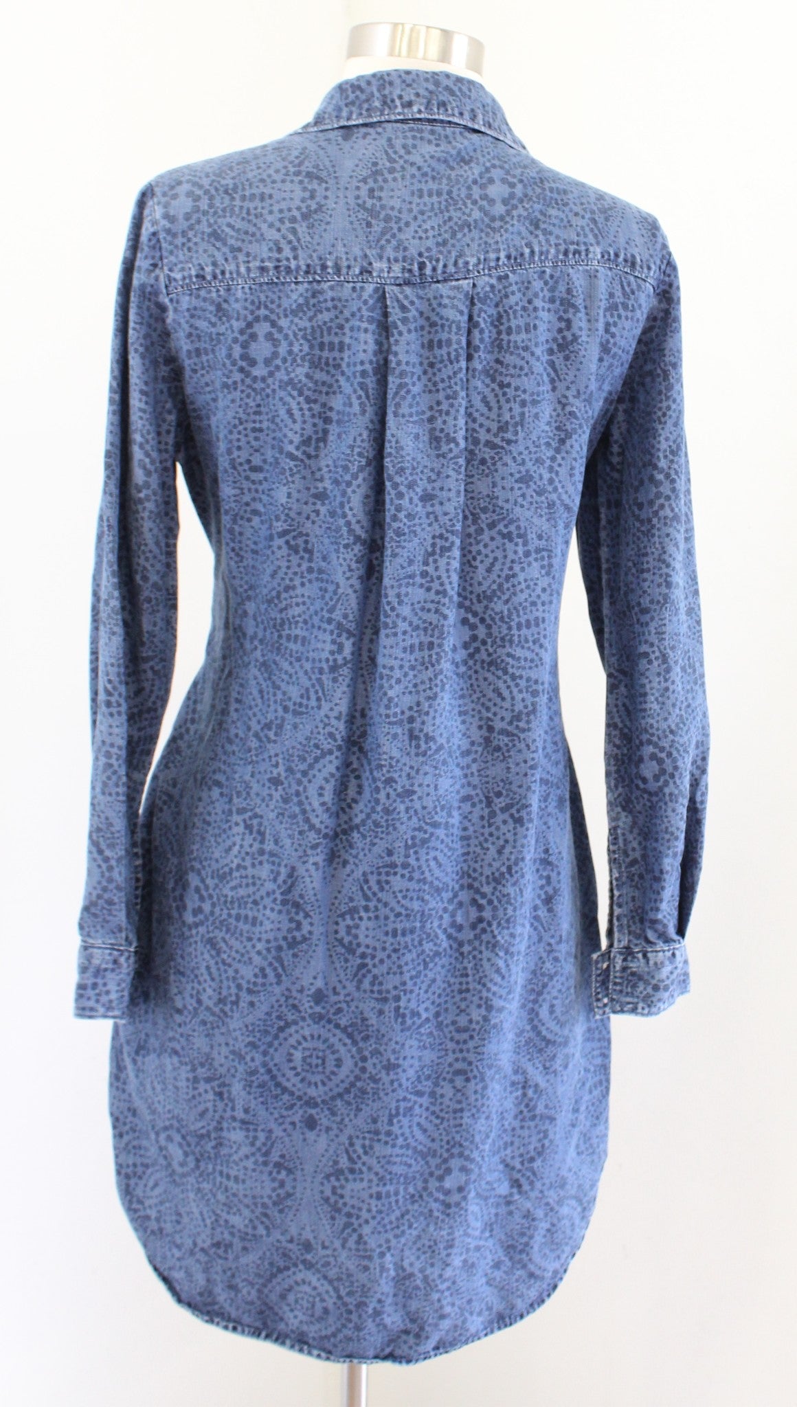Cloth and Stone Anthropologie Medallion Print Chambray Tie Waist Shirt Dress XS