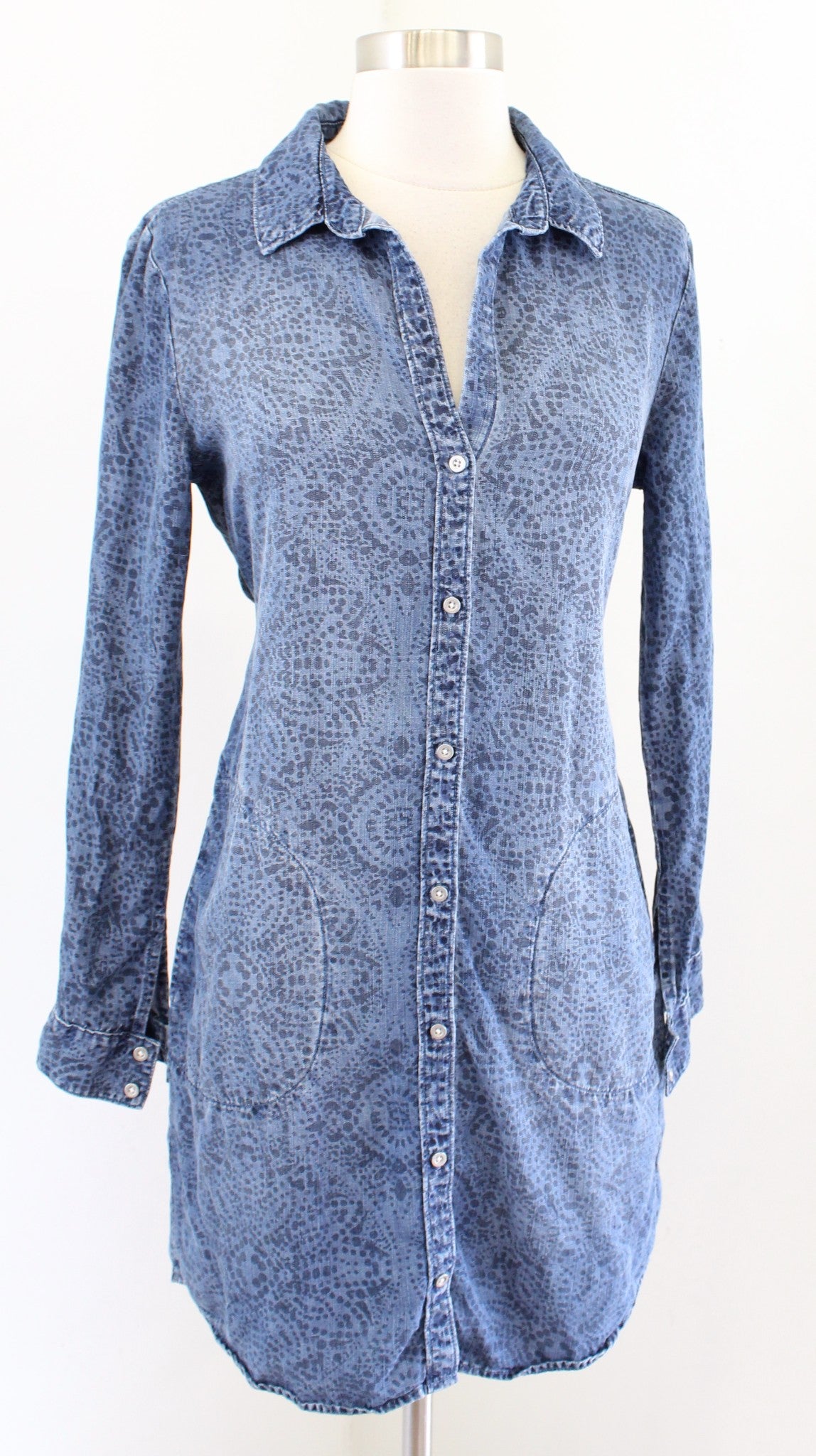 Cloth and Stone Anthropologie Medallion Print Chambray Tie Waist Shirt Dress XS
