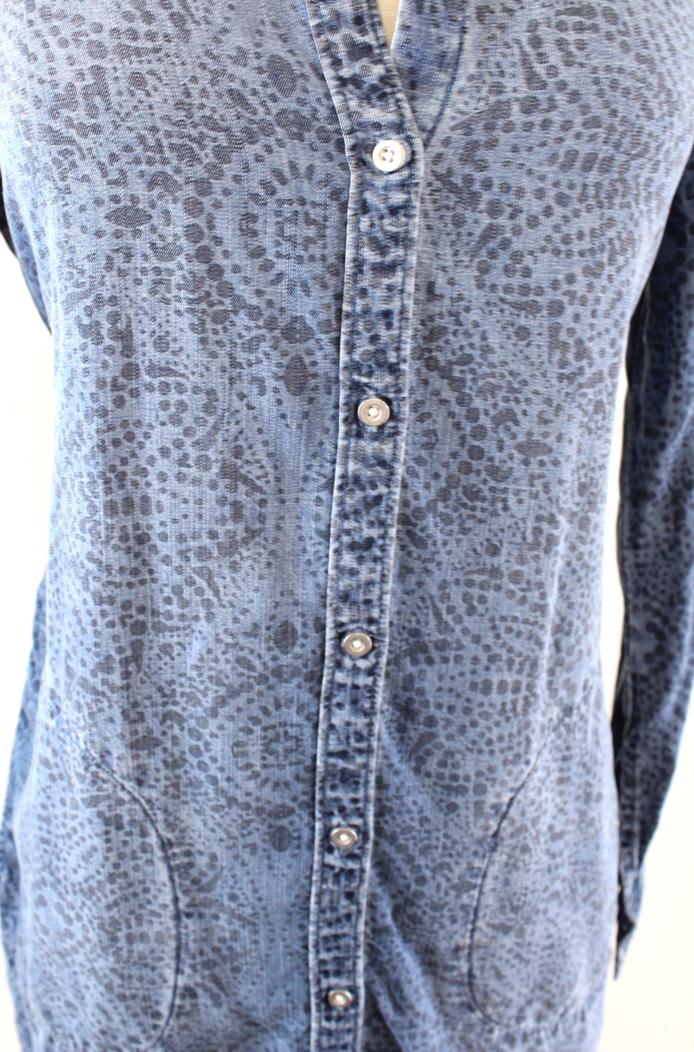 Cloth and Stone Anthropologie Medallion Print Chambray Tie Waist Shirt Dress XS