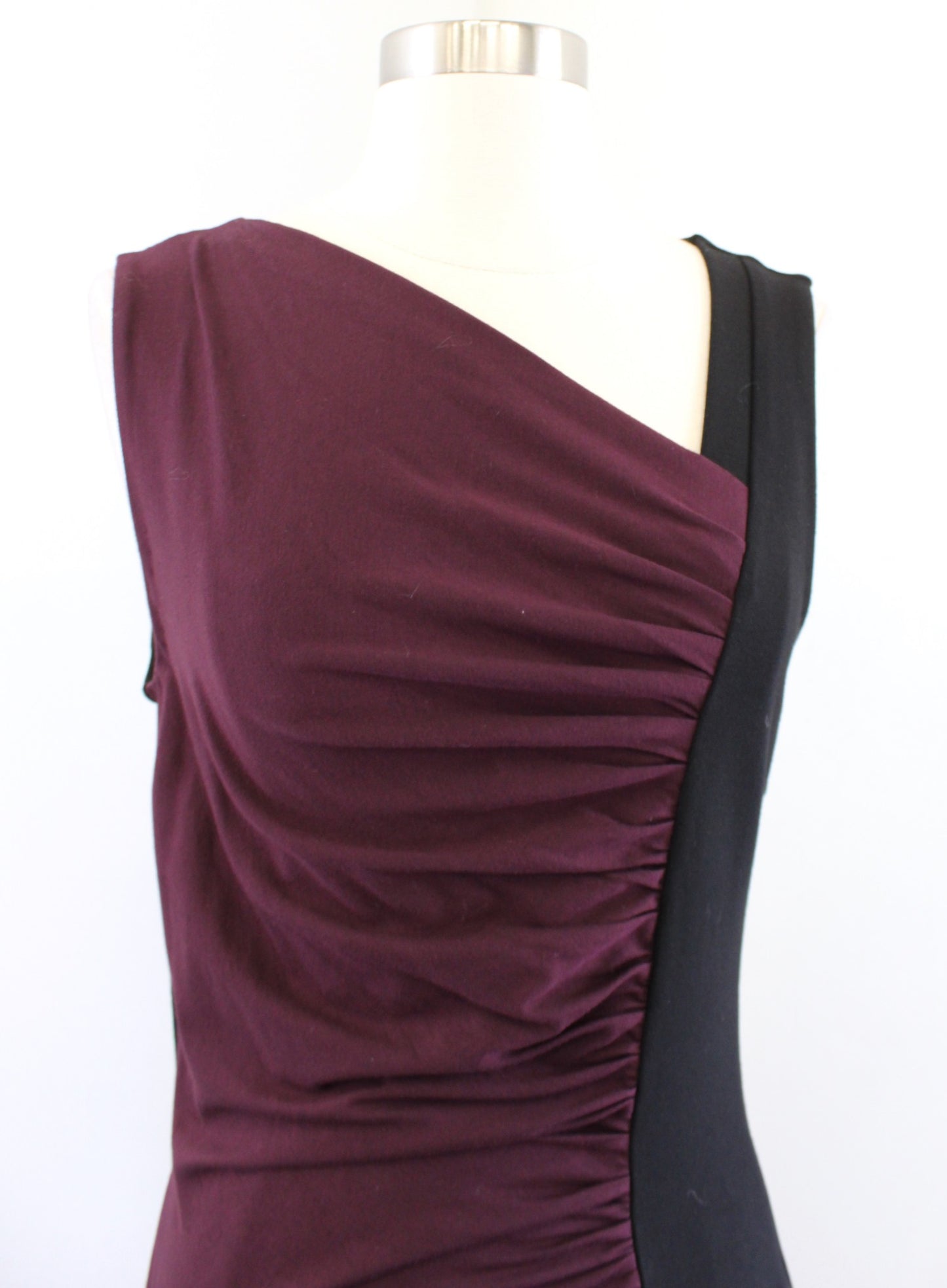 NWT Diane Von Furstenberg Gladys Wine Black Ruched Knit Wiggle Dress Size 8