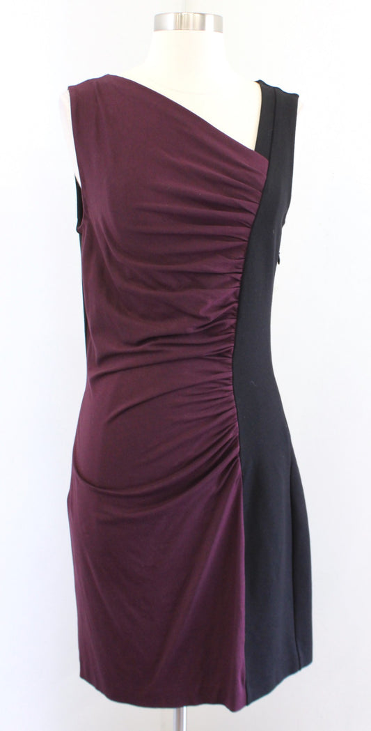 NWT Diane Von Furstenberg Gladys Wine Black Ruched Knit Wiggle Dress Size 8