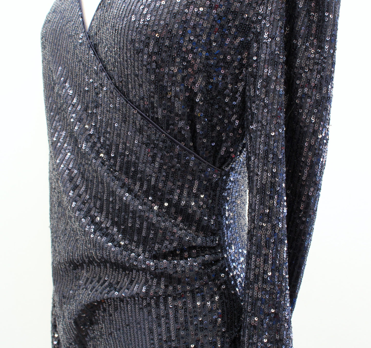 NWT Nanette Lepore Navy Blue Sequin Ruched Faux Wrap Cocktail Party Dress Size 4