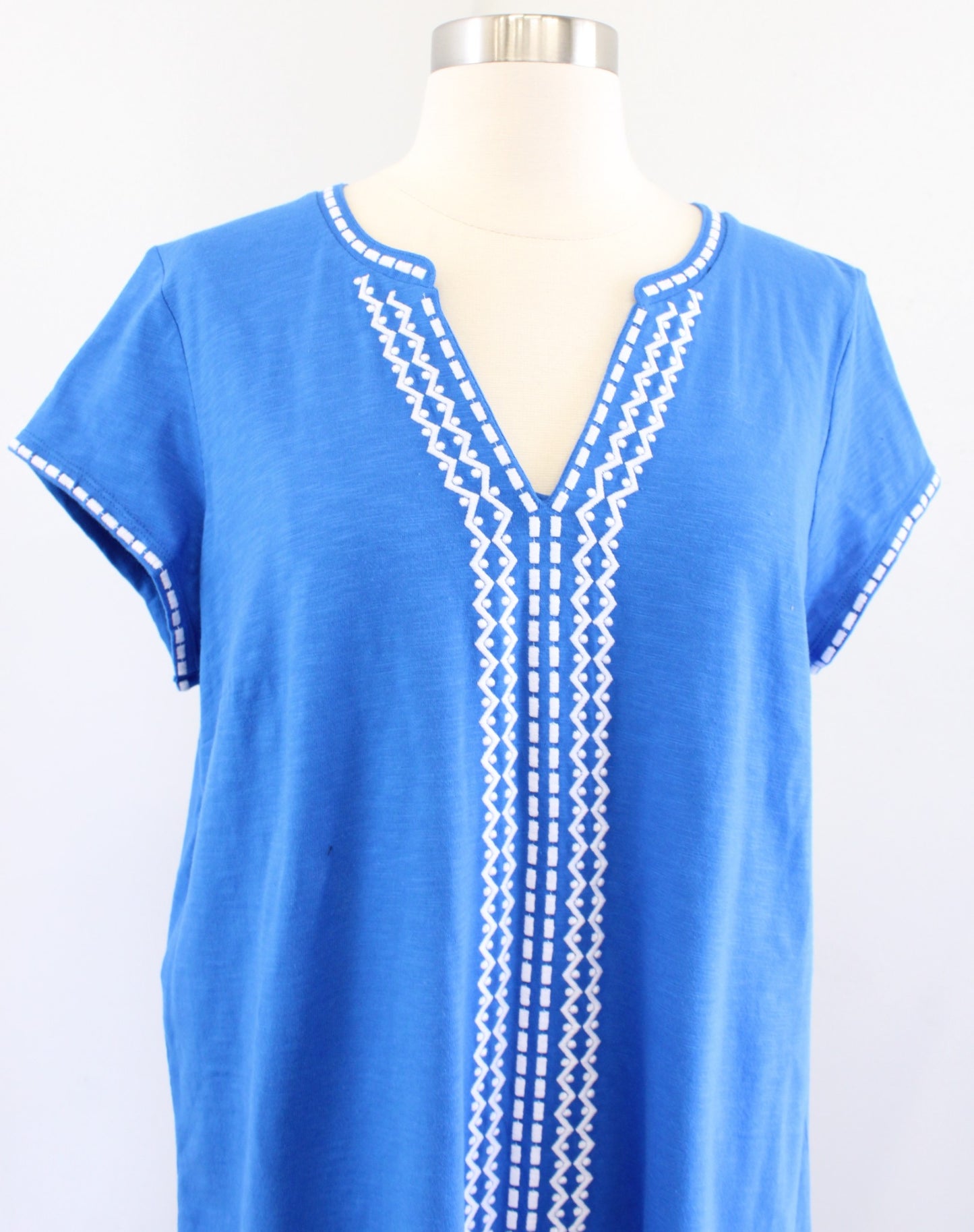Boden Blue White Embroidered Split Neck Knit Dress Size US 12R 12 Beach Cover