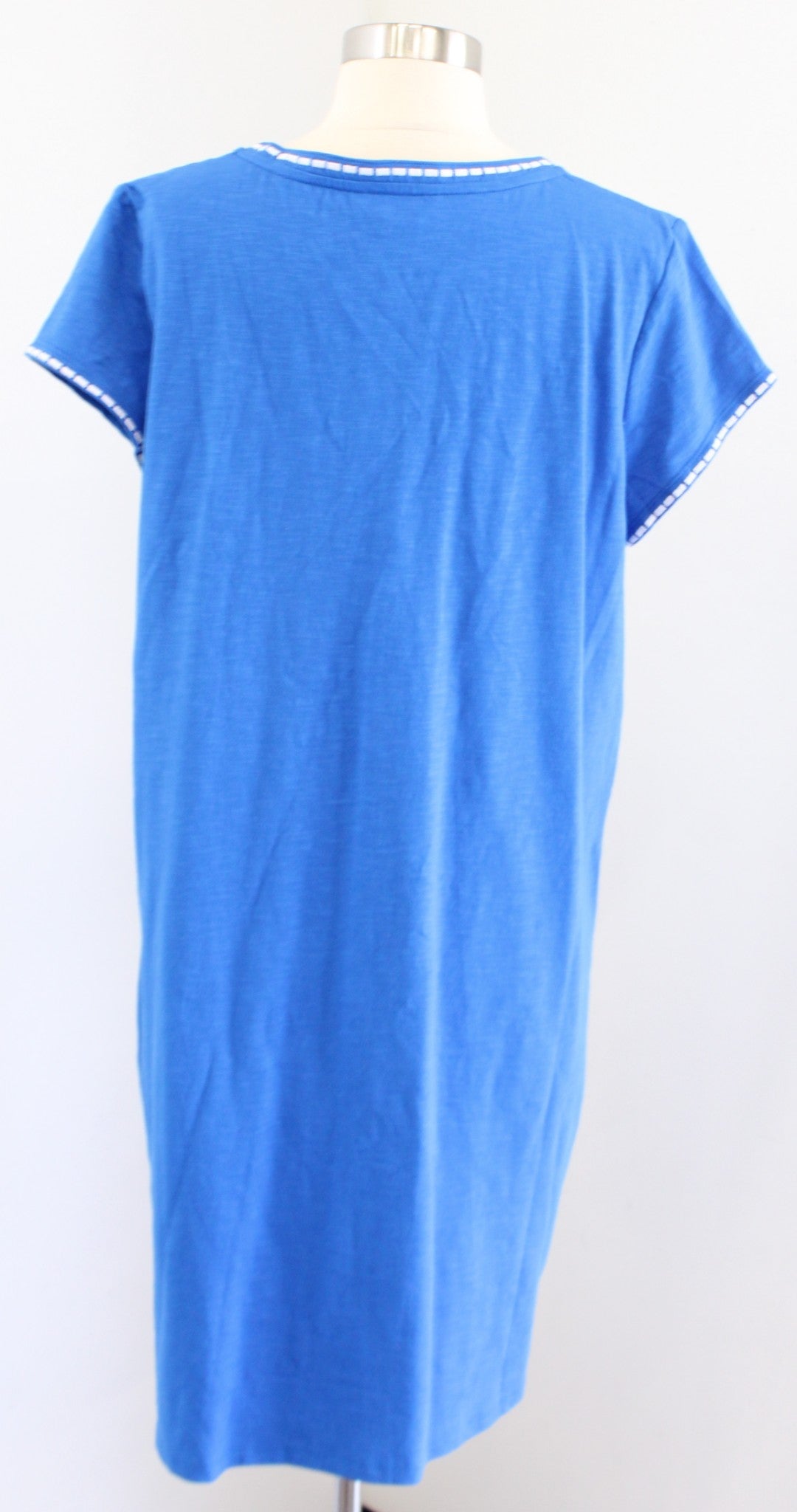 Boden Blue White Embroidered Split Neck Knit Dress Size US 12R 12 Beach Cover