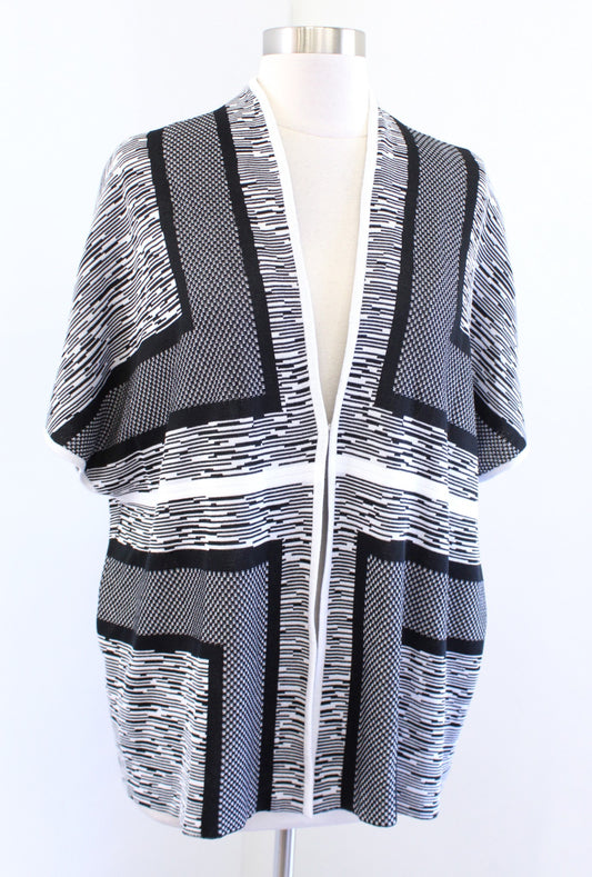 Ming Wang Black White Color Block Striped Knit Cardigan Jacket Kimono Style XS