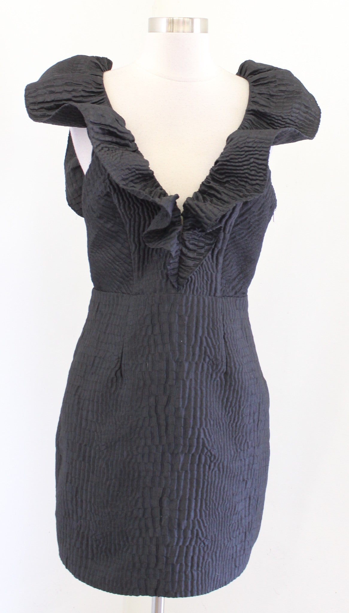 Saylor x Free People Black Textured Dramatic Ruffle Mini Dress Size M Open Back