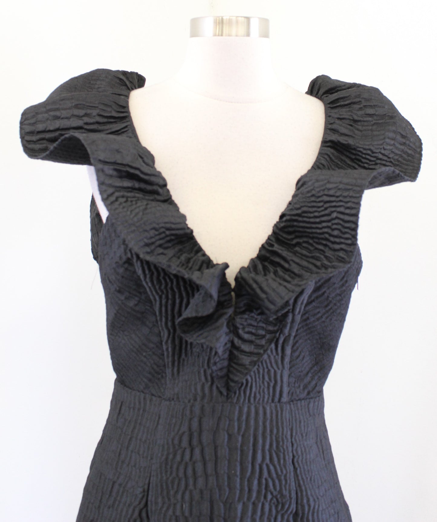 Saylor x Free People Black Textured Dramatic Ruffle Mini Dress Size M Open Back