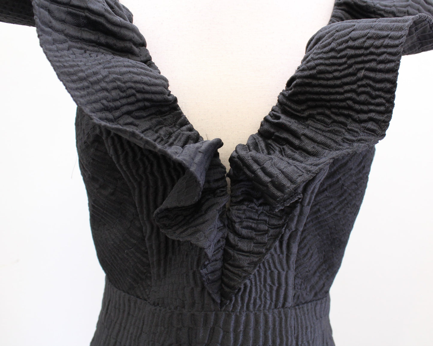 Saylor x Free People Black Textured Dramatic Ruffle Mini Dress Size M Open Back