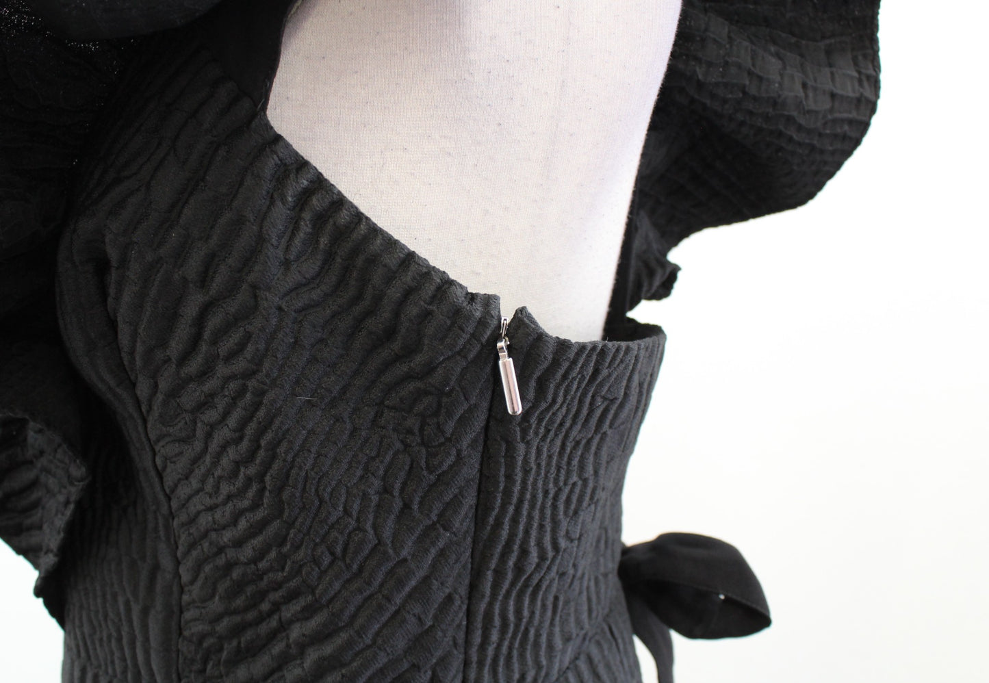Saylor x Free People Black Textured Dramatic Ruffle Mini Dress Size M Open Back