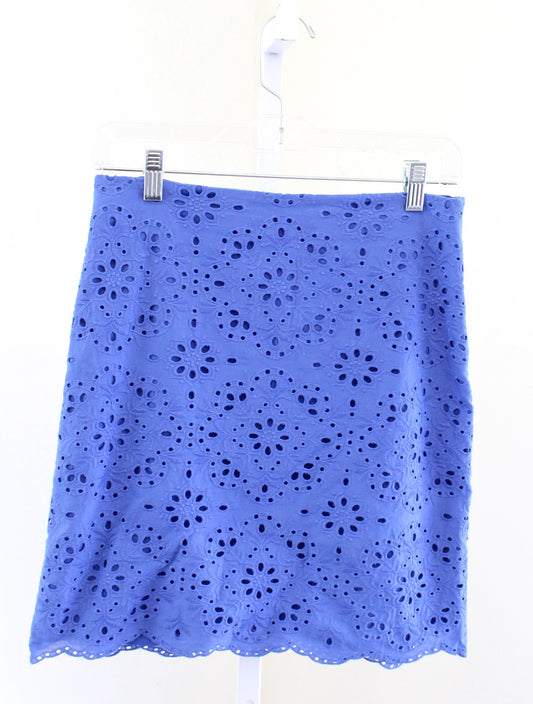 NWT Talbots Blue Eyelet Embroidered Floral Scalloped Hem A Line Skirt Size 2P