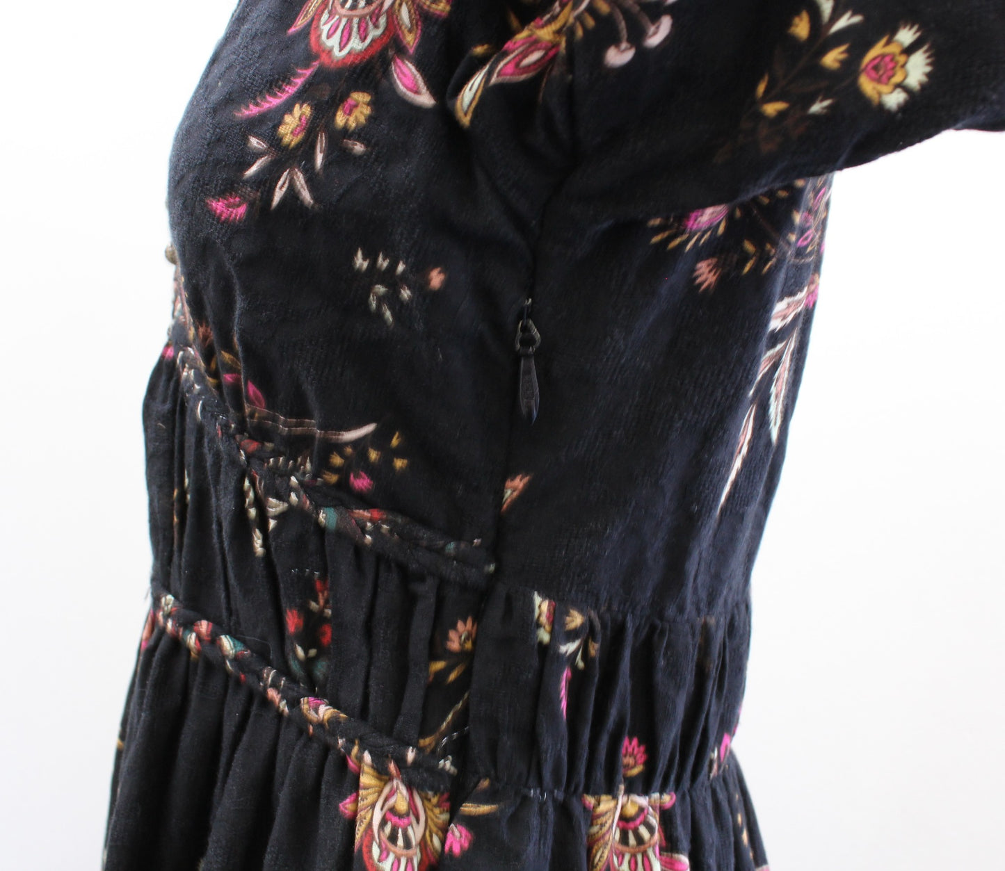 by Anthropologie Black Paisley Print Tiered Maxi Dress Size 6 Open Back Boho