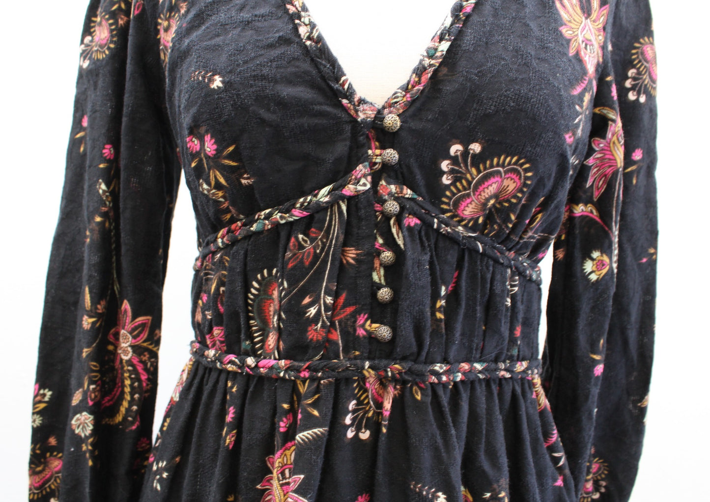 by Anthropologie Black Paisley Print Tiered Maxi Dress Size 6 Open Back Boho