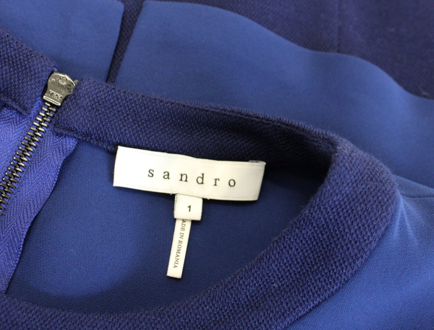 Sandro Navy Blue Two Tone Sleeveless Peplum Sheath Dress Size 1 Wool Knit