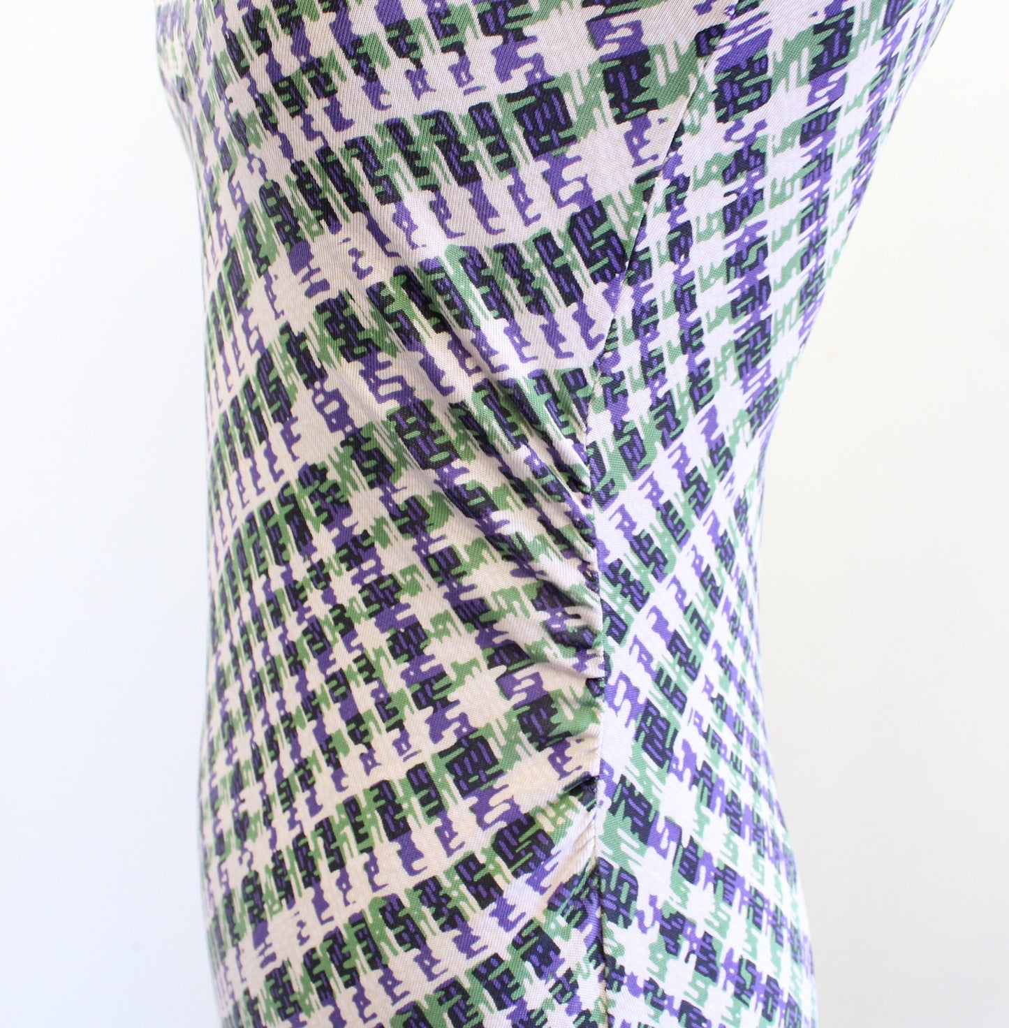 Diane Von Furstenberg Estovan Silk Jersey Plaid Dress Size 2 Ruched Green Purple