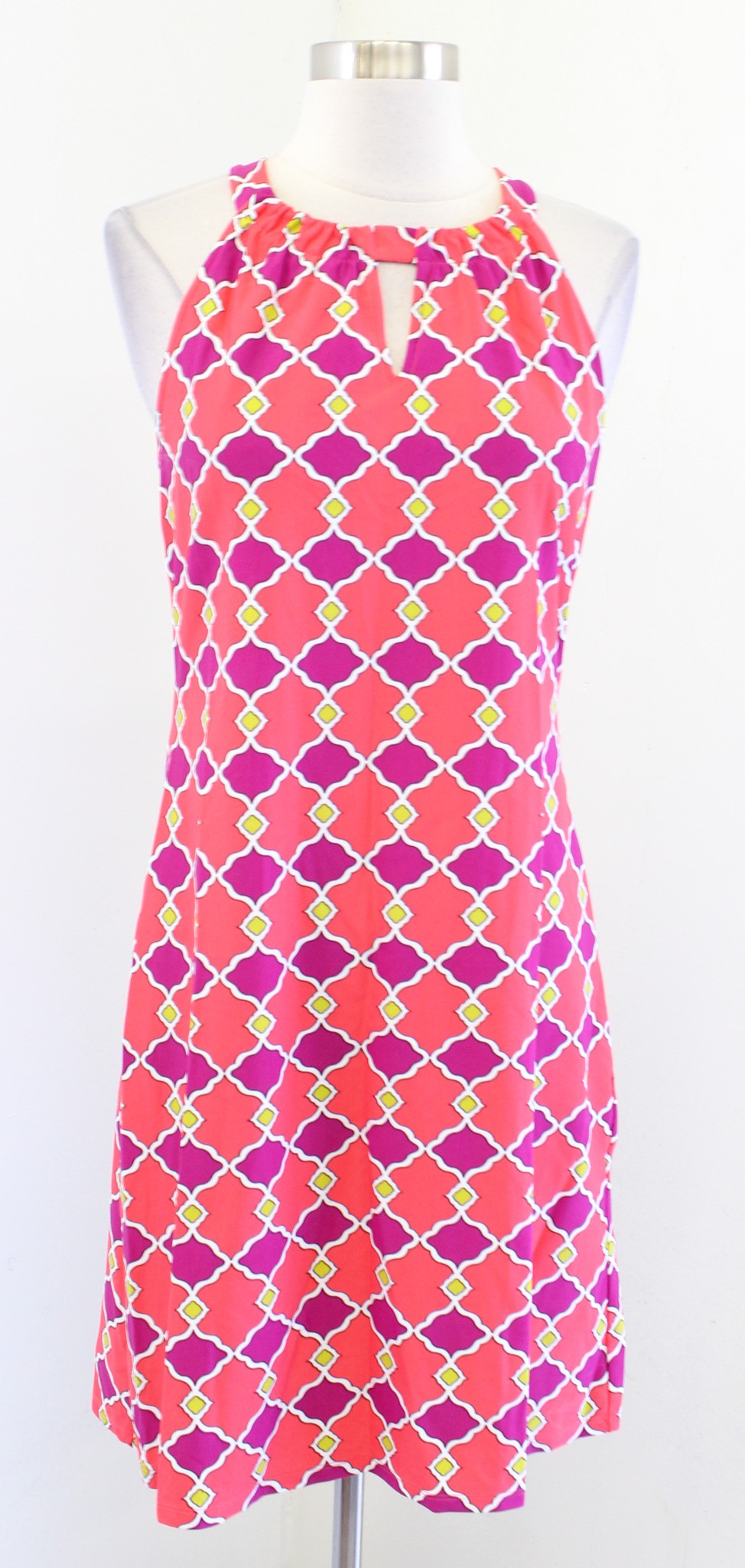 Jude Connally Womens Jude Cloth Coral Geometric Print Keyhole Dress Sz S Halter