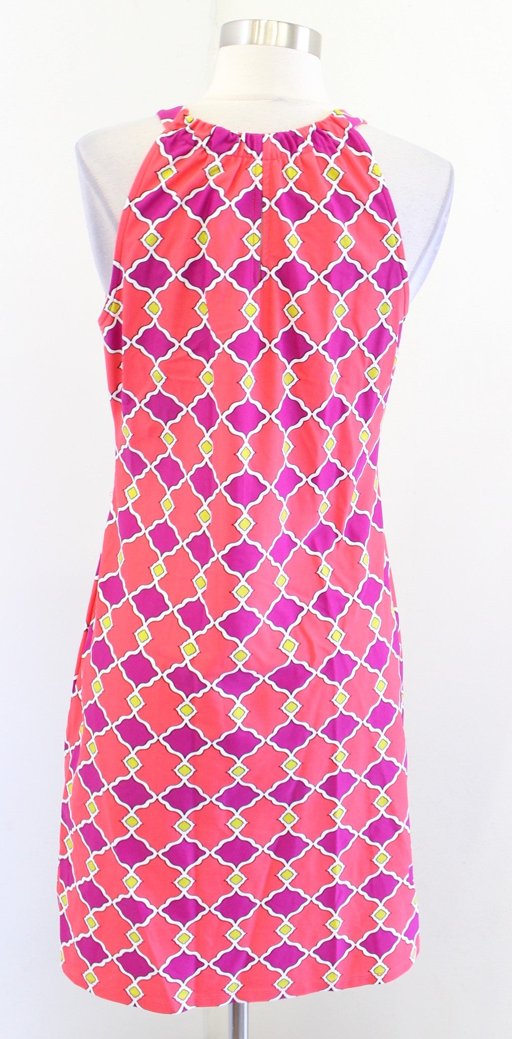 Jude Connally Womens Jude Cloth Coral Geometric Print Keyhole Dress Sz S Halter