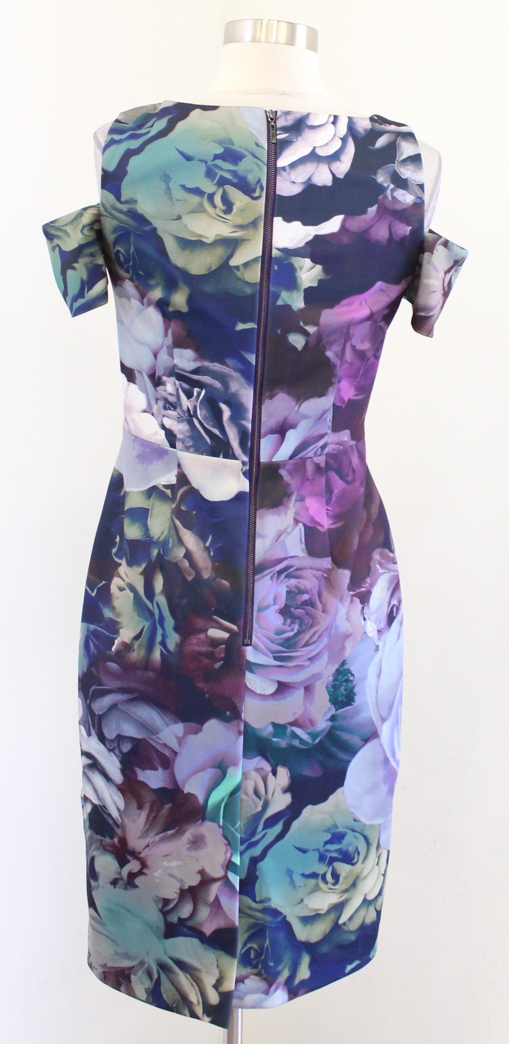 Tahari ASL Levine Graphic Floral Print Cold Shoulder V Neck Sheath Dress Size 2