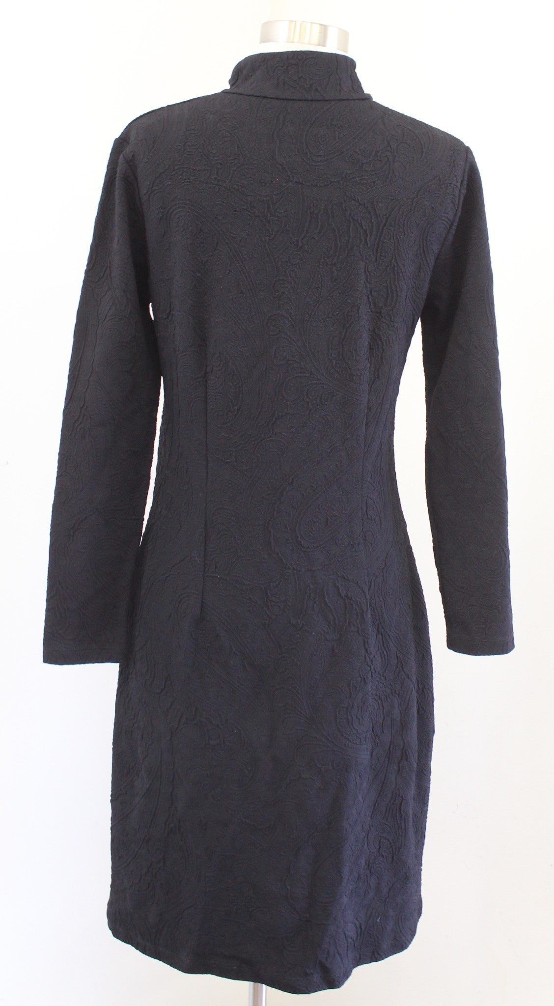 J McLaughlin Black Paisley Jacquard Quarter Zip Bedford Dress Size S Long Sleeve