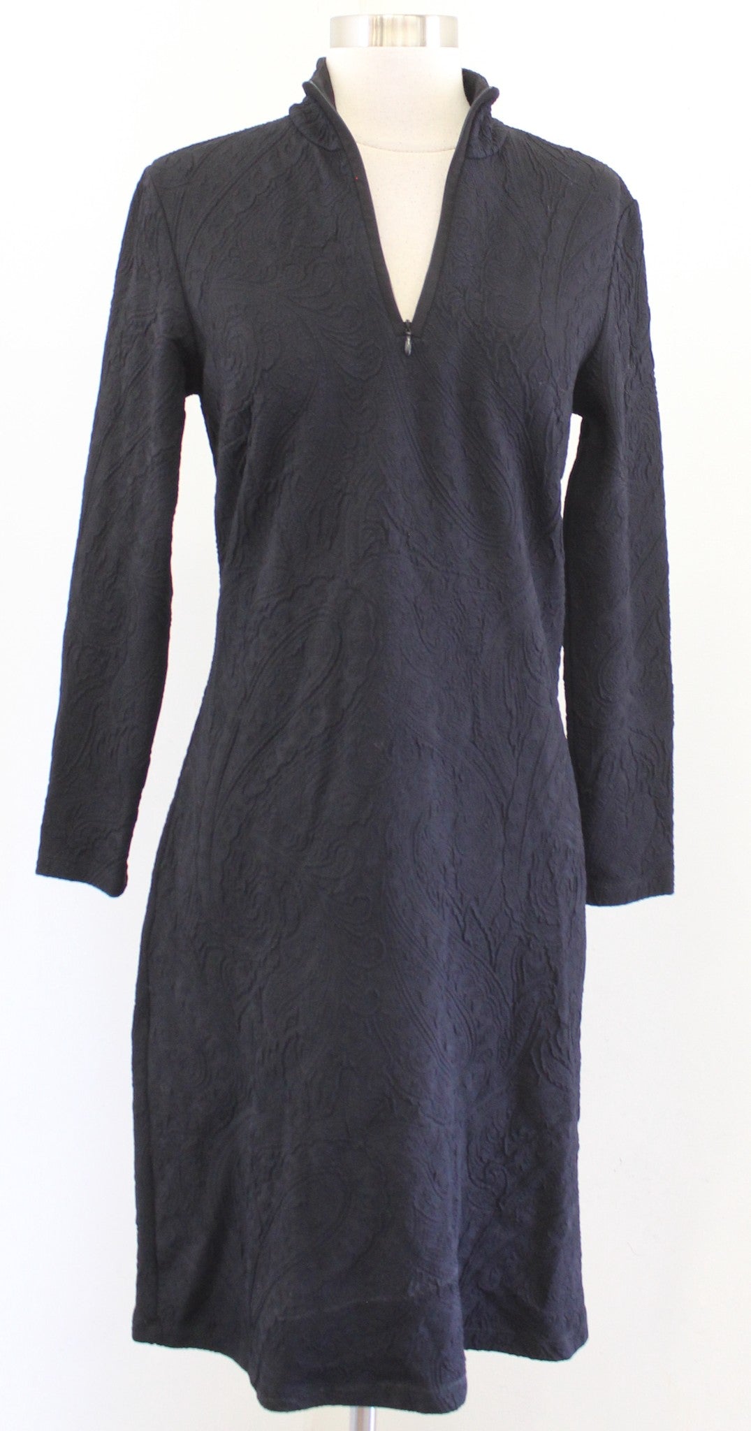 J McLaughlin Black Paisley Jacquard Quarter Zip Bedford Dress Size S Long Sleeve