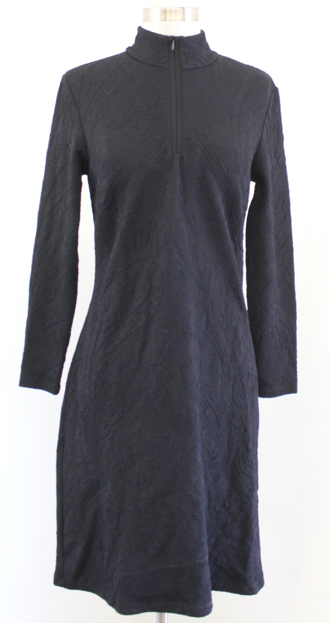 J McLaughlin Black Paisley Jacquard Quarter Zip Bedford Dress Size S Long Sleeve