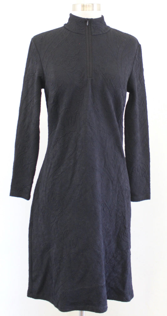 J McLaughlin Black Paisley Jacquard Quarter Zip Bedford Dress Size S Long Sleeve
