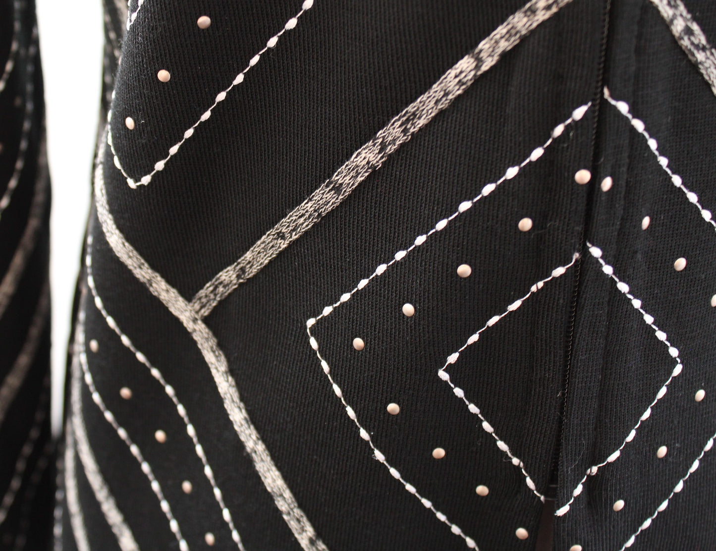 Ming Wang Black Embroidered Studded Embellished Zip Front Knit Jacket Size S