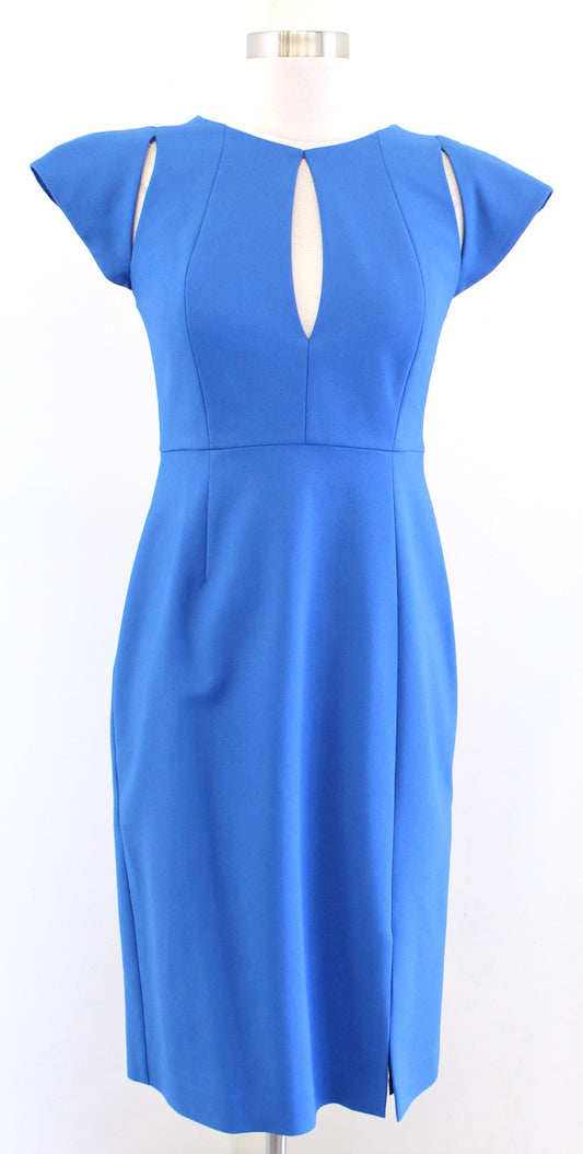 Black Halo Jackie Blue Eddie Cut Out Cap Sleeve Keyhole Sheath Dress Size 6