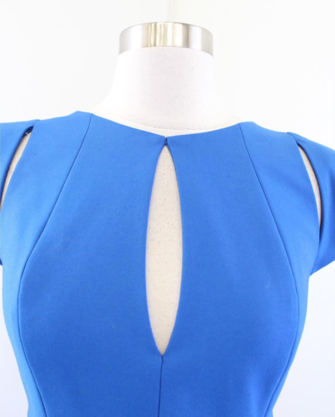 Black Halo Jackie Blue Eddie Cut Out Cap Sleeve Keyhole Sheath Dress Size 6