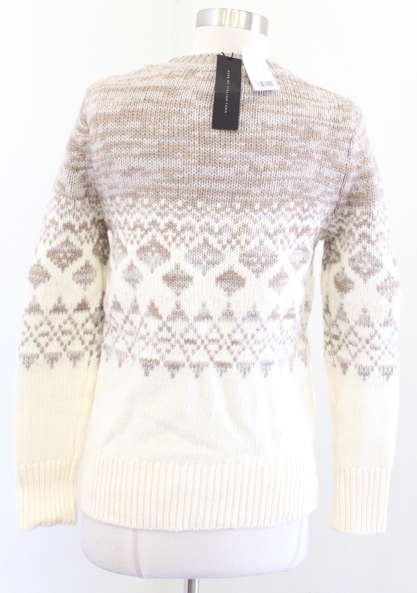 NWT Banana Republic Ivory Cream Tan Fair Isle Merino Wool Alpaca Sweater Size XS
