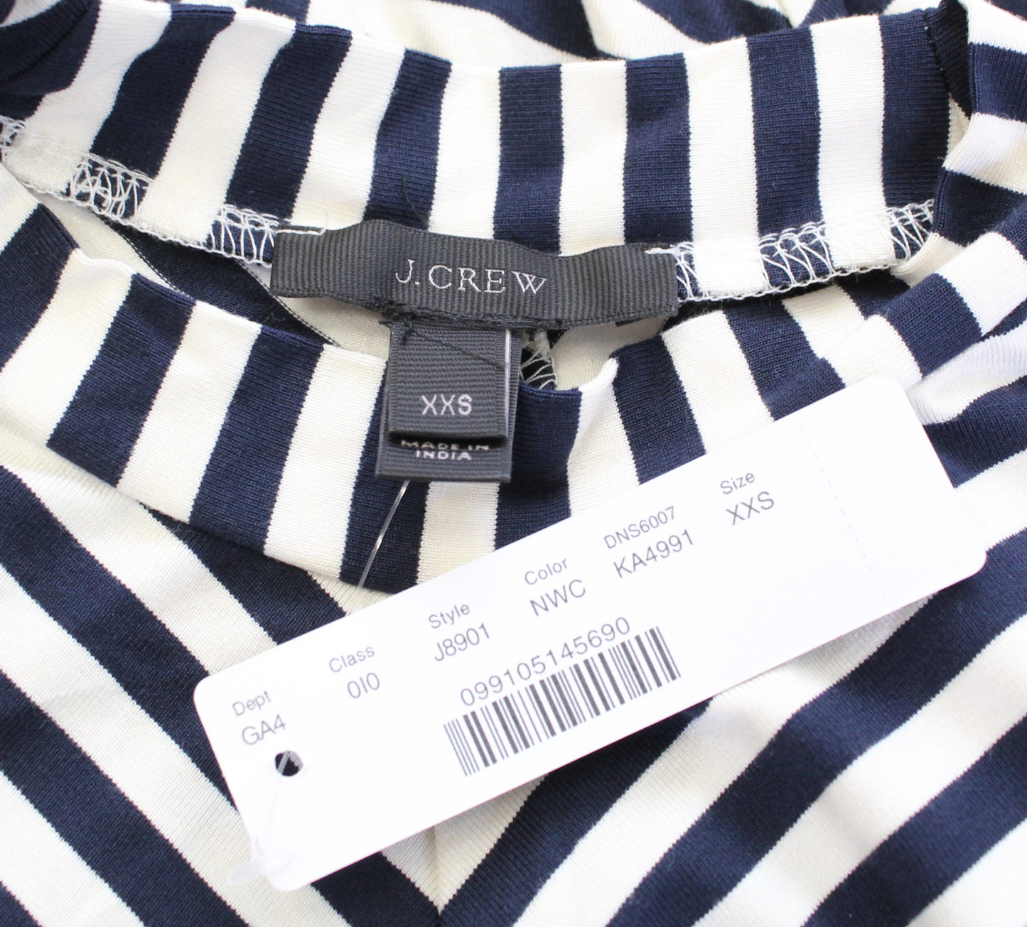 NWT J Crew Navy Blue Chevron Striped Mock Neck Casual Swing Tank Dress XXS 2XS