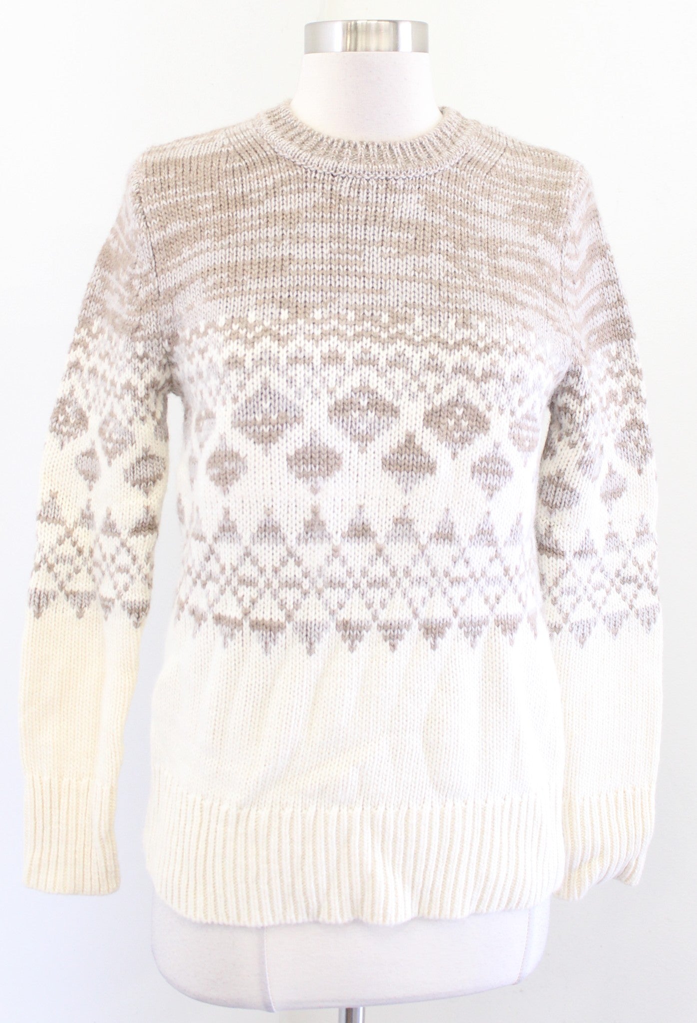 NWT Banana Republic Ivory Cream Tan Fair Isle Merino Wool Alpaca Sweater Size XS