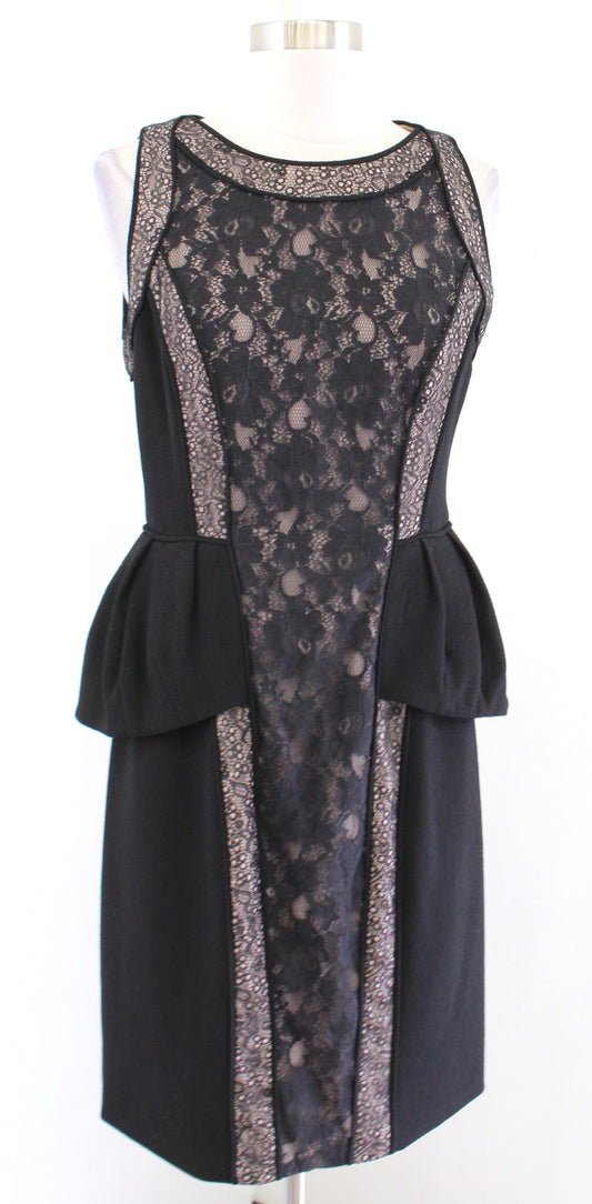 BCBG Max Azria Lilou Black Lace Illusion Peplum Sheath Dress Size 6 Cocktail