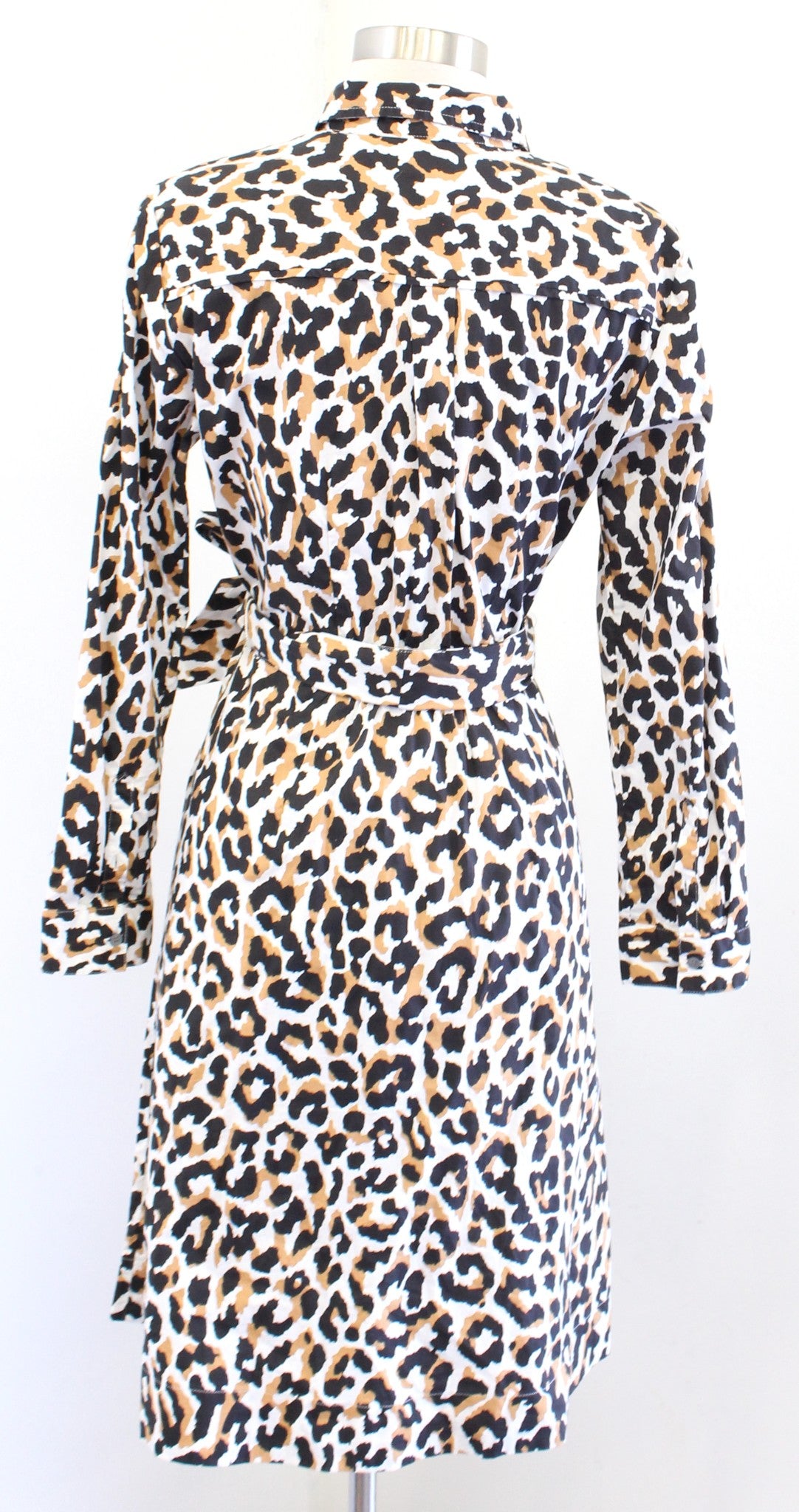 J Crew Factory Womens Leopard Print Tie Waist Cotton Poplin Shirt Dress Size 4