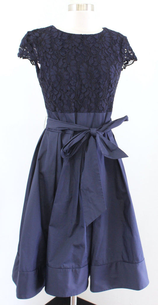 Lauren Ralph Lauren Lace Taffeta Fit and Flare Tie Waist Cocktail Party Dress 4