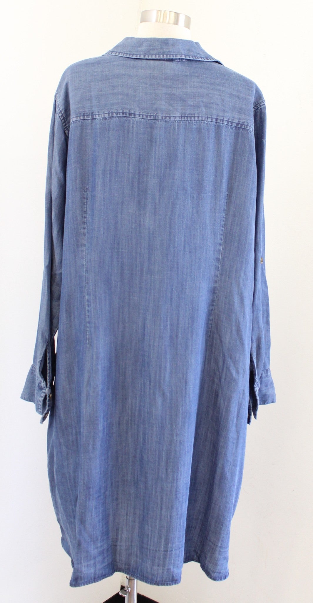 Soft Surroundings Chambray Button Front V Neck Tie Waist Shirt Dress Size 2X